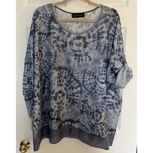 FLORA ASHLEY Tie-Dye Top Sequined Waistband Oversized Roll Up Sleeves Plus Size